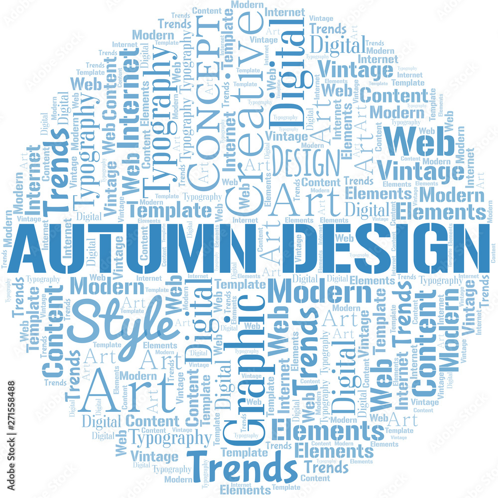 Fototapeta premium Autumn Design word cloud. Wordcloud made with text only.