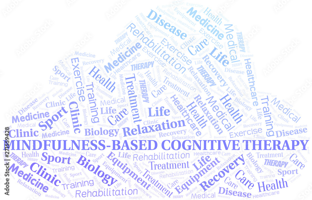 Obraz premium Mindfulness-Based Cognitive Therapy word cloud. Wordcloud made with text only.