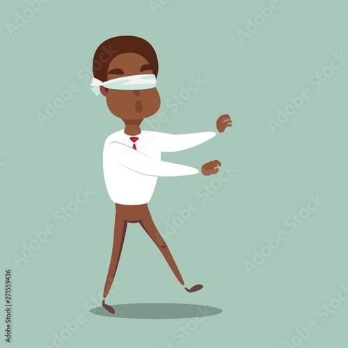 blindfolded cartoon black african american businessman. Business concept. Stock flat vector illustration.