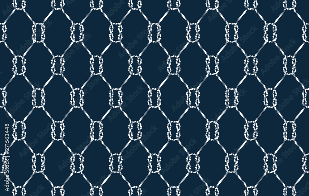 Naklejka premium Vector rope, fishing net, seamless. Blue background.