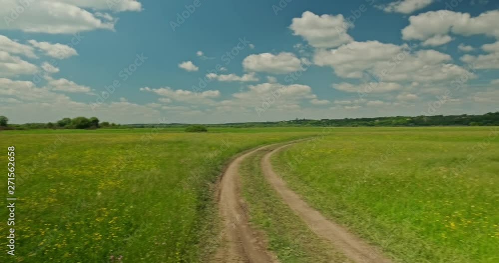 Beautiful landscape with green grass and blue cloudy sky. Beautiful meadow with spring flowers. Beauty of nature. Beautiful landscape. Field flowers. Green field with yellow flowers. Panning. Beautiful landscape with green grass and blue cloudy sky. Beautiful meadow with spring flowers. Beauty of nature. Beautiful landscape. Field flowers. Green field with yellow flowers. Panning.
