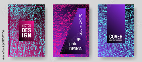 Flyer poster vector graphic design set. Pink blue purple synthwave textures. Fluid buzzing wavy noise ripple texture.