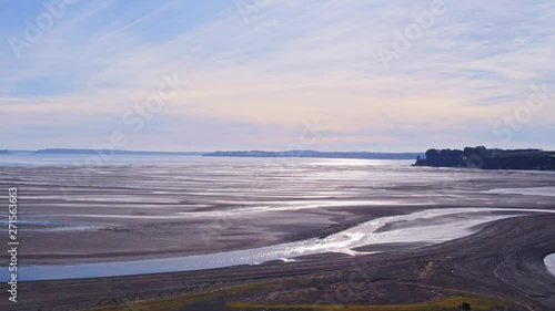 Aerial view of the surroundings of the community of Chamiza in the city of Puerto Montt on a sunny day with few clouds photo