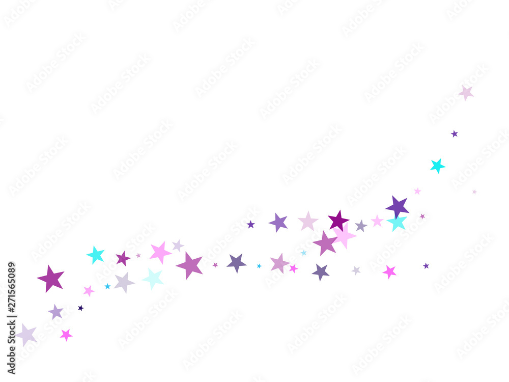 Flying stars confetti holiday vector in cyan blue violet on white. Salute celebration elements isolated.