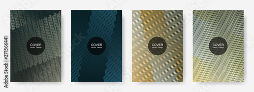 Zig zag lines halftone banner templates set, vector backgrounds for catalog covers.