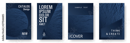 Brochure layout design templates. Dark blue and black waves texture. Buoyant wavy flux background pattern.
