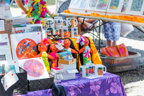 ARUTANGA, AITUTAKI, COOK ISLAND - SEPTEMBER 30, 2018: Souvenirs in the local market. With selective focus. photo