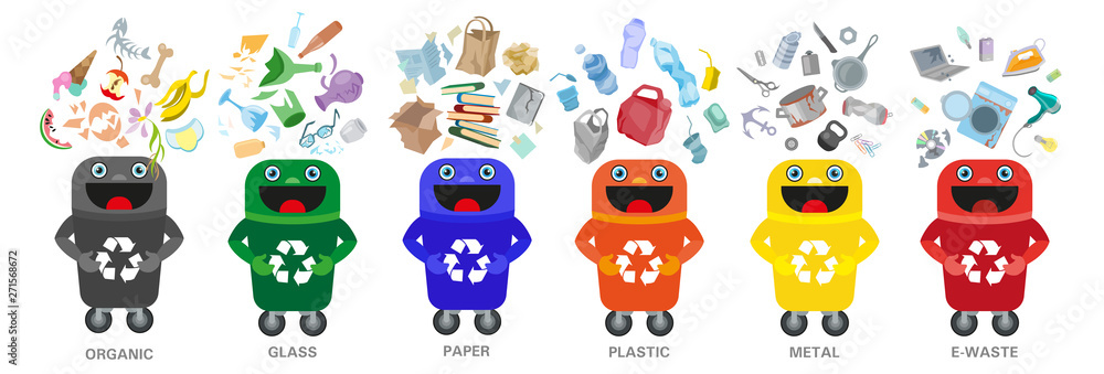 Obraz premium Waste sorting management concept separation garbage disposal refuse bin illustration