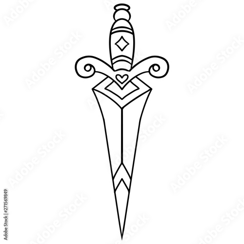 Traditional tattoo with dagger knife. Colorful Tattoo.Vector illustration Old school tattoo line art. Suitable for printing transfer tattoos and stickers