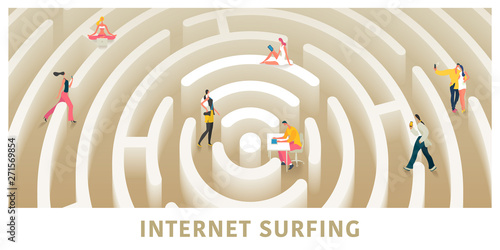 Internet connection and modern people vector concept flat illustration, banner