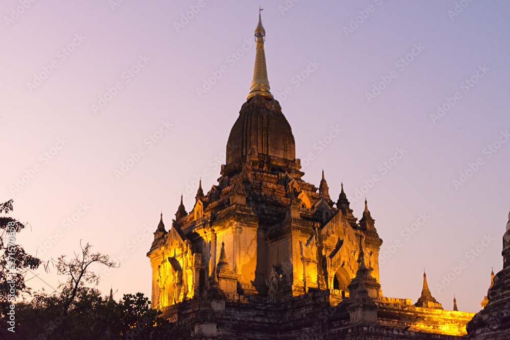 Illuminated Gawdawpalin-Temple at Sunset, Bagan, Mandalay Division, Myanmar