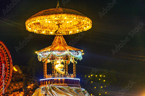 An altar containing Sacred Buddhist relics carrying by a tusker during the Navam Perahera festival in Gangaramaya Temple Colombo, Sri Lanka