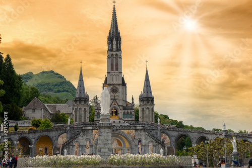 View of the basilica of Lourdes in France