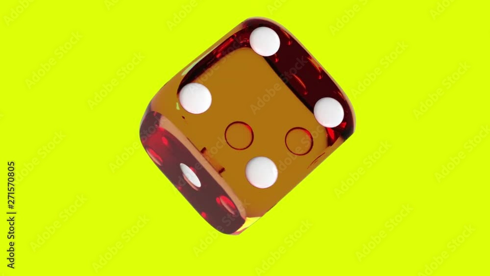 Red transparent plastic dice, rotating on a yellow background. Red transparent plastic dice, rotating on a yellow background.