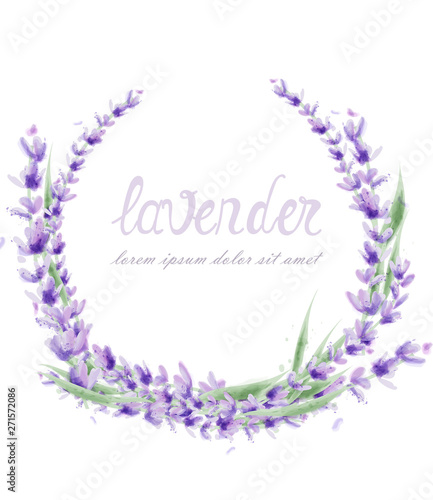 Lavender wreath Vector watercolor. Round frame decor illustrations