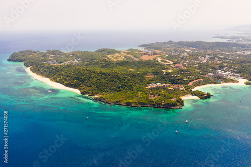 Seascape with island of Boracay, Philippines, top view. A large island with urban buildings and white beaches. © Tatiana Nurieva
