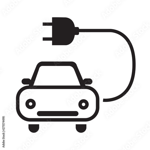 Electric car icon outline isolated on white