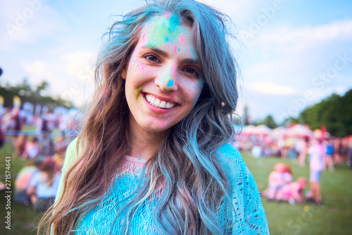 Portrait of colorful woman celebrating summer