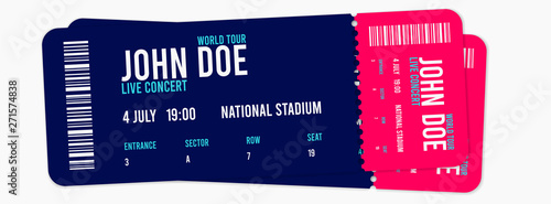 Concert ticket vector template. Concert, party or festival ticket design template. Vector illustration