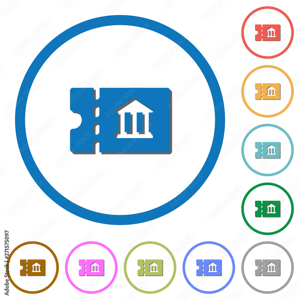 Museum discount coupon icons with shadows and outlines Museum discount coupon icons with shadows and outlines