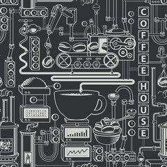 Handdoek met foto Koffie patronen Retro koffiehuis patroon met koffiekopje  © paseven