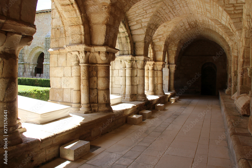 Cloister of the Saint-Vincent abbey in Nieul-sur-l'Autise (france)