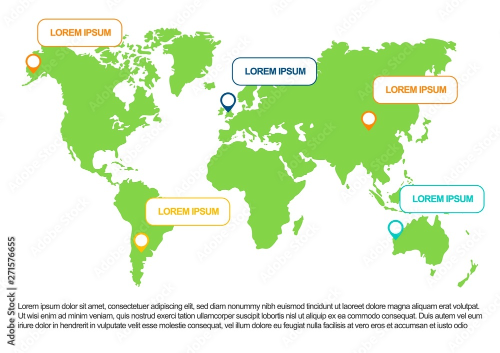 World map infographic with population diagram. Vector illustration