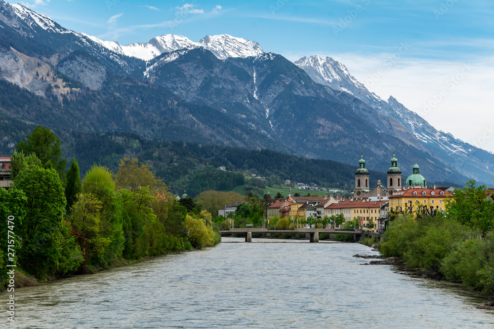 Innsbruck in Austrian Tyrol with mountain backdrop