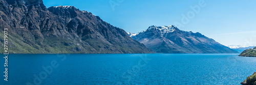 View of the landscape of the lake Wakatipu  Queenstown  New Zealand. Copy space for text.