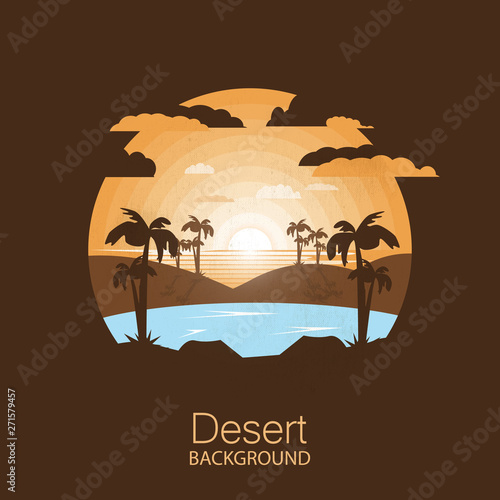 Fototapeta krajobraz pustyni.Oaza na suchej pustyni. Negatywna ilustracja przestrzeni