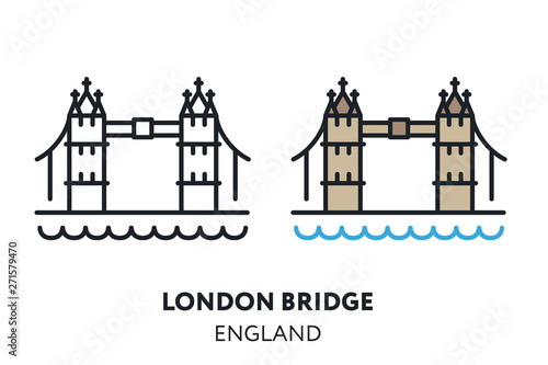 London Bridge Landmark Sight. Vector Flat Line Icon Illustration.