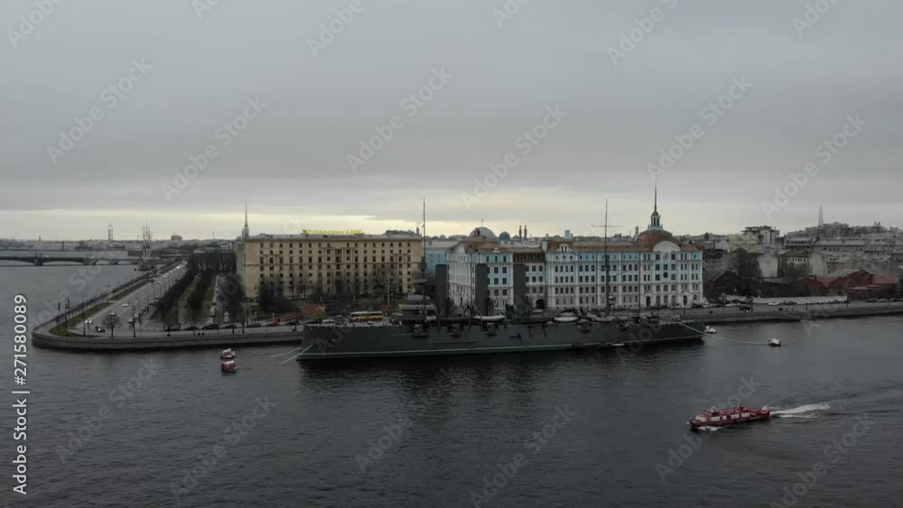 View of the cruiser Aurora and the Neva in St. Petersburg View of the cruiser Aurora and the Neva in St. Petersburg