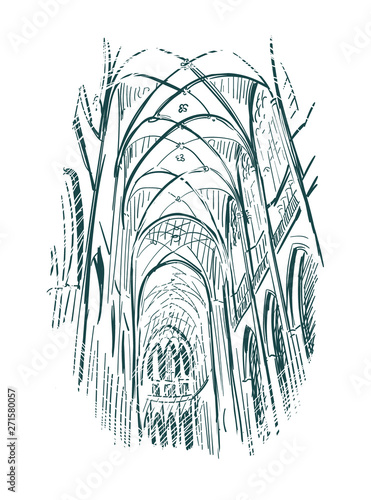 sketch vector illustration church indoor line art