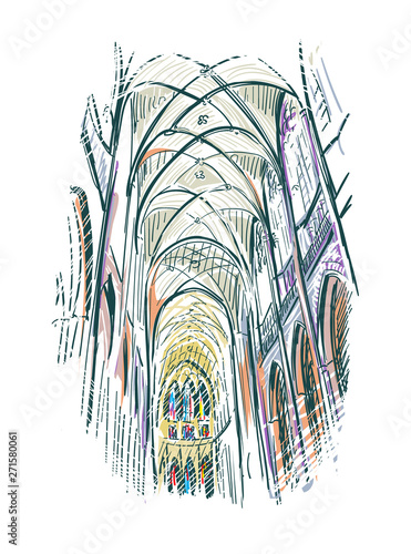 sketch vector illustration european view church indoor