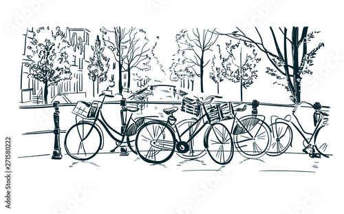 amsterdam bicycles vector illustration sketch line sketch