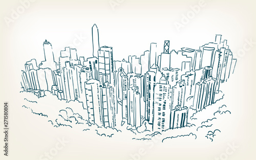 hong kong vector illustration skyscraper sketch line photo