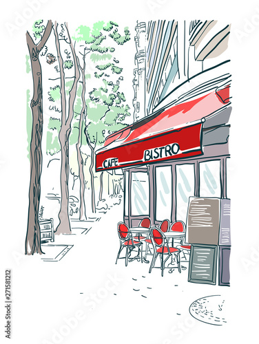 Paris bistro cafe illustration vector sketch red