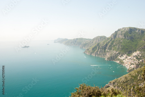 Positano  Italy - April 25  2019  panoramic sea view from the path of the gods