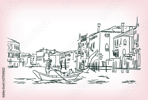 venice boat water vector sketch illustration line