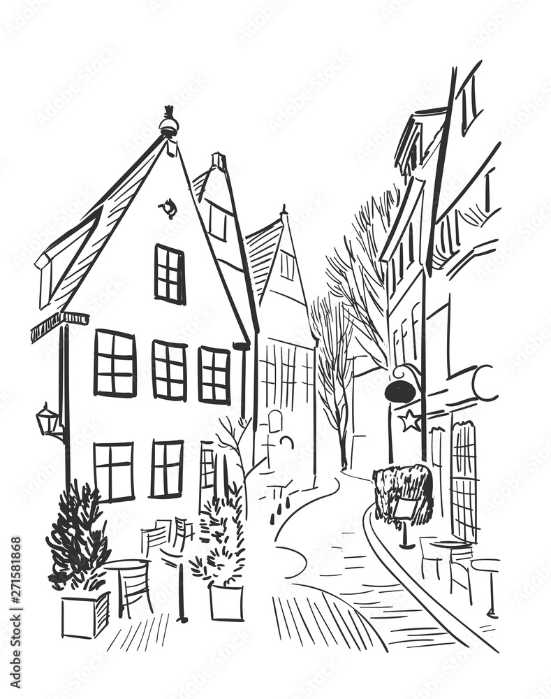 Obraz premium vector sketch illustration European city Germany town centre