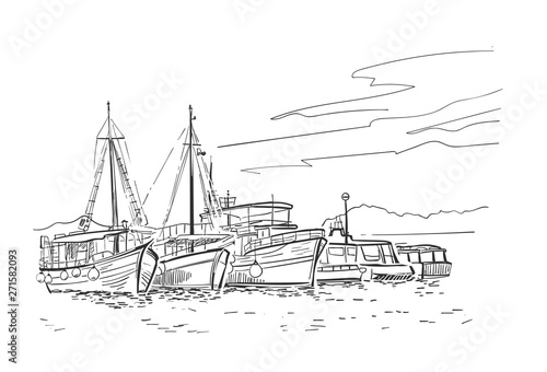 vector sketch illustration European Croatia ships vacation cruise