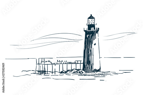 lighthouse vector sketch landscape line illustration skyline
