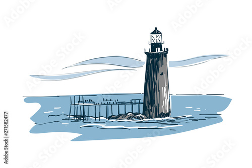 lighthouse vector sketch landscape line illustration skyline
