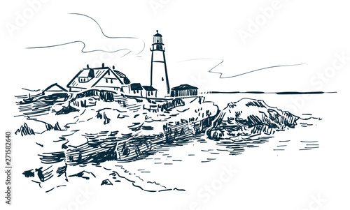 Portland lighthouse vector sketch landscape line illustration skyline
