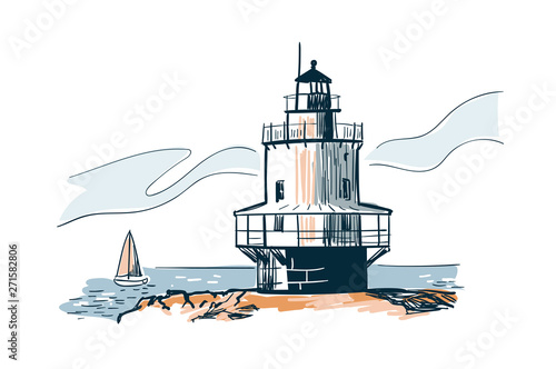 Portland lighthouse vector sketch landscape line illustration skyline