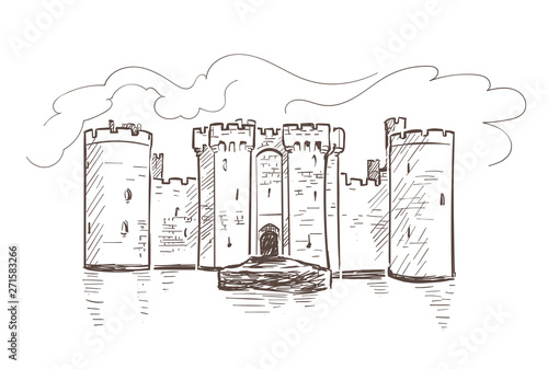 line art isolated Bodiam France castle vector sketch