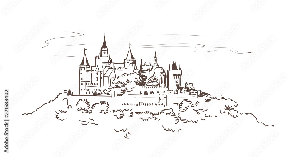 line art isolated Hohenzollern castle vector sketch