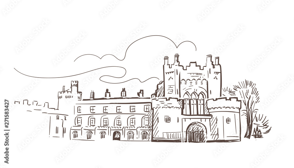 line art isolated Kilkenny castle vector sketch