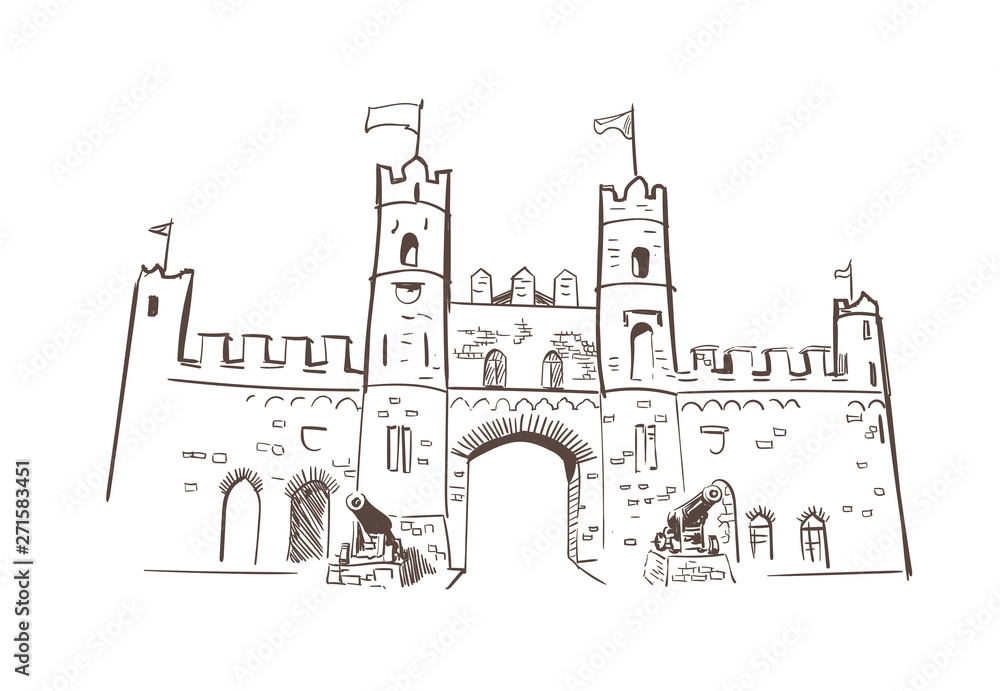 Fototapeta premium line art isolated Kilkenny gates castle vector sketch