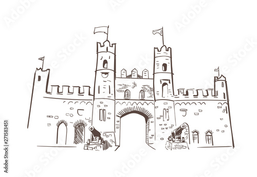 line art isolated Kilkenny gates castle vector sketch
